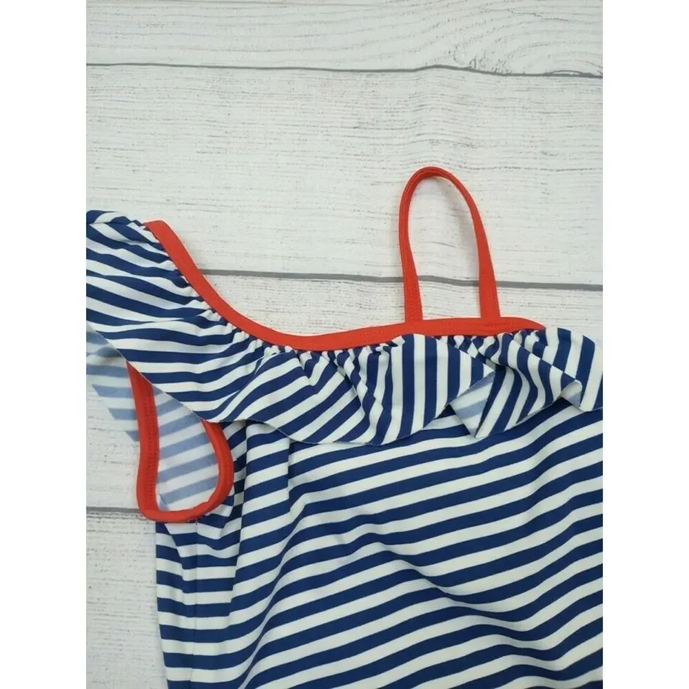 3/4 Boden Striped Ruffle Swim Suit